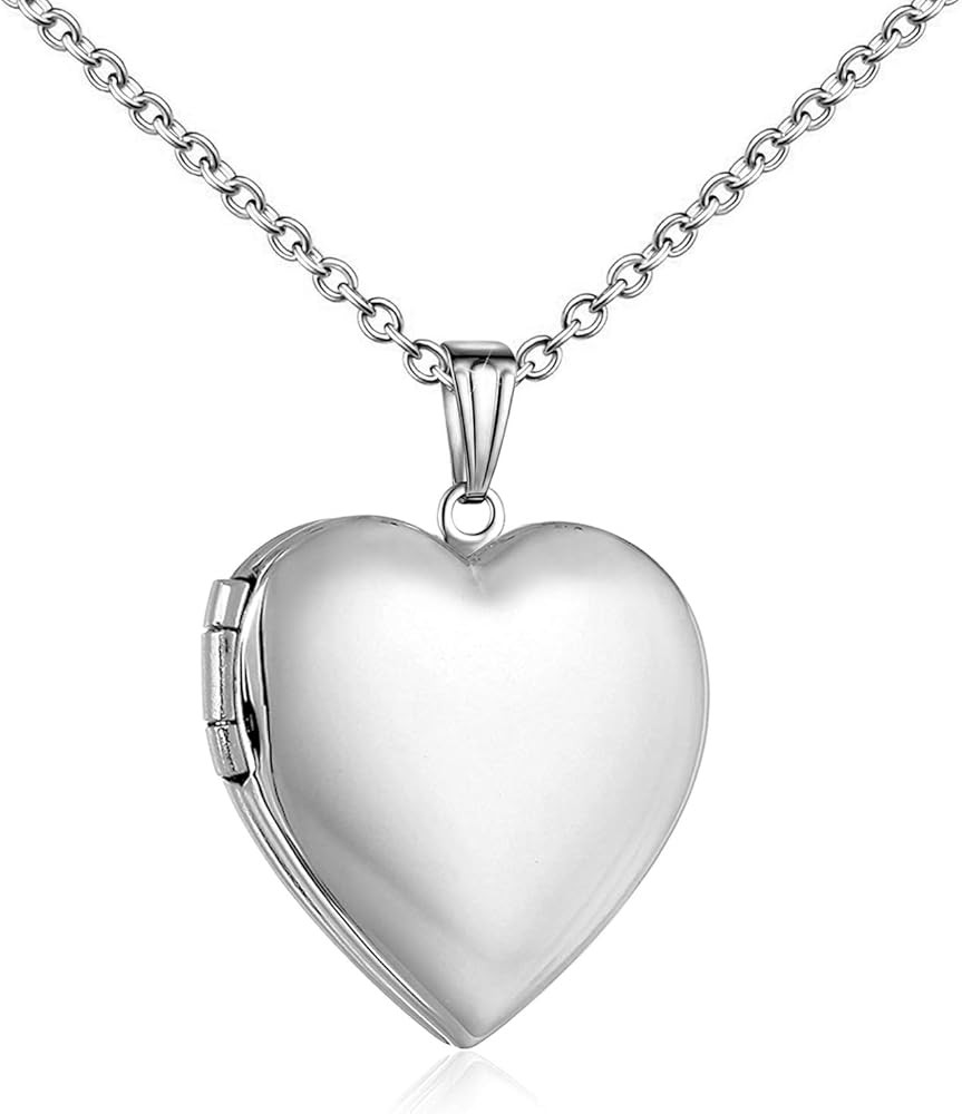 YOUFENG Love Heart Locket Necklace that Holds Pictures Polished Lockets Necklaces Birthday Gifts | Amazon (US)