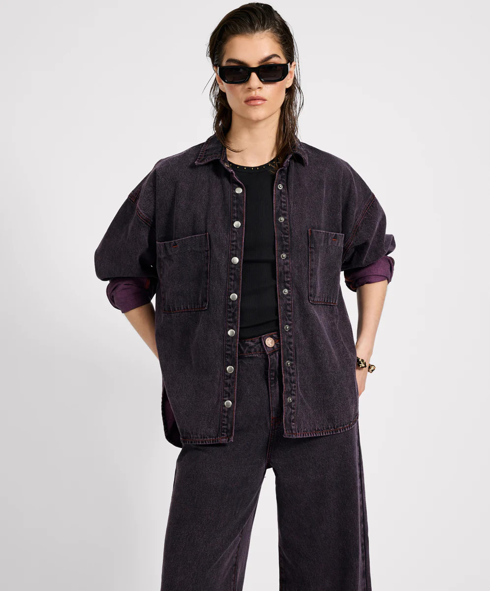 One Teaspoon Daria Denim Shacket - Black Pink | OneTeaspoon