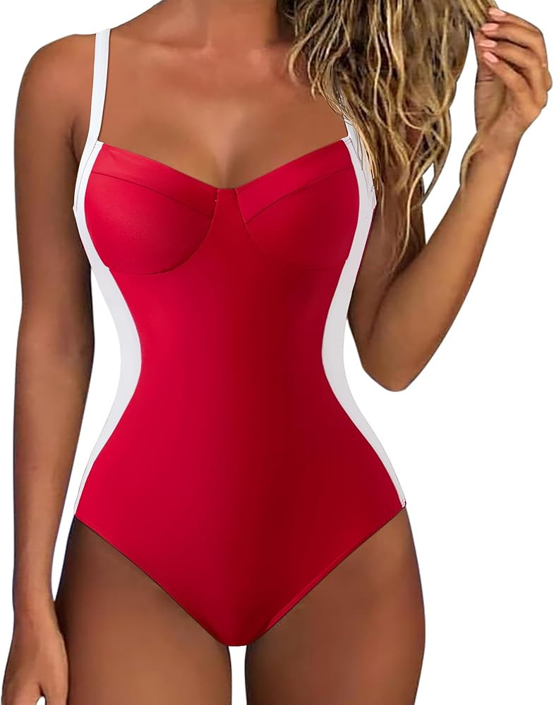 SUUKSESS Women Tummy Control One Piece Swimsuit Sexy Crisscross Back Bathing Suit | Amazon (US)