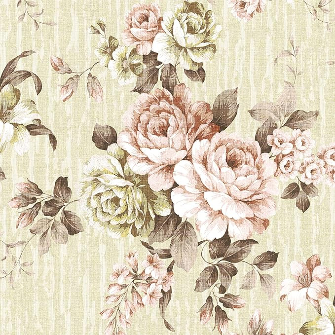 17.5in×23ft Vintage Peony Floral Wallpaper Pink Floral Contact Paper Beige Floral Leaf Peel and ... | Amazon (US)