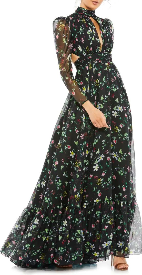 Floral Chiffon Cutout Long Sleeve Gown | Nordstrom