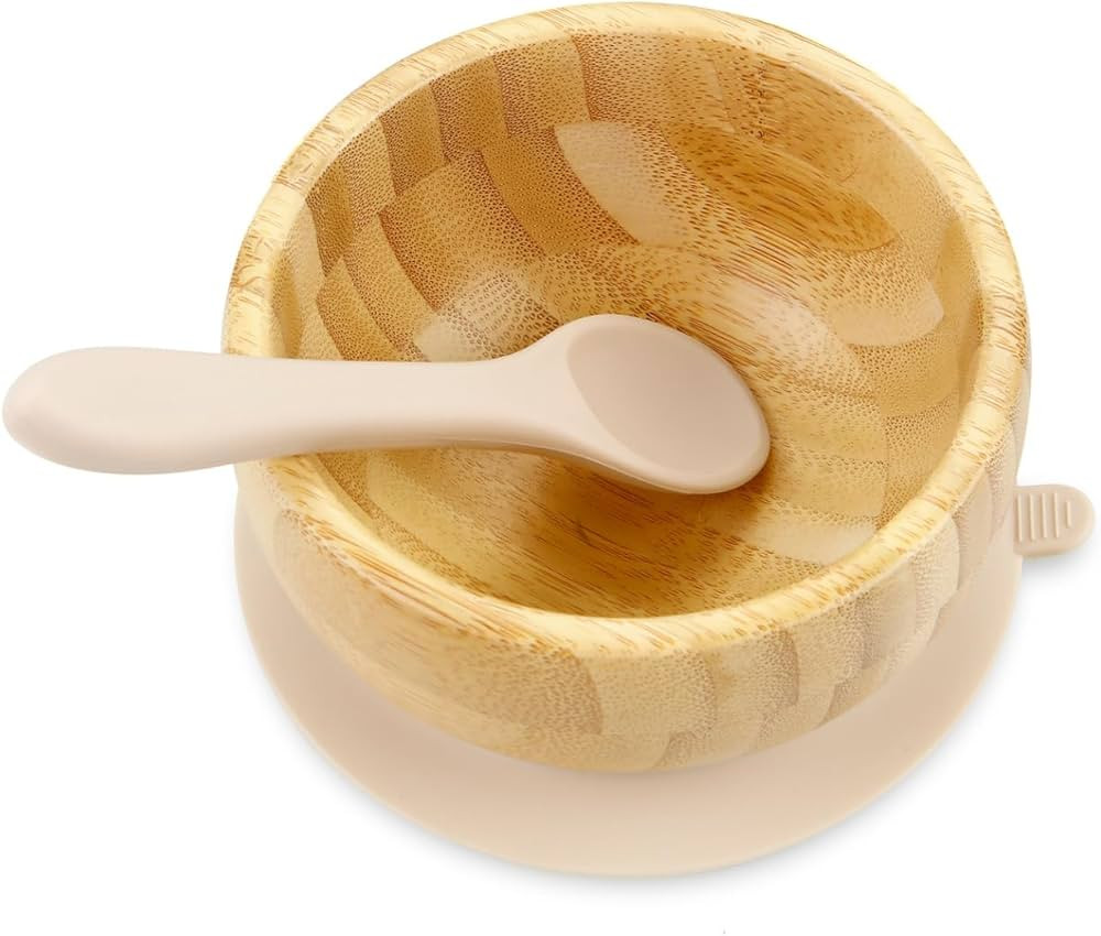 PandaEar Baby Bamboo Suction Bowl with Silicone Spoons, Wooden Baby Bowls for Toddlers & Kids, Di... | Amazon (US)