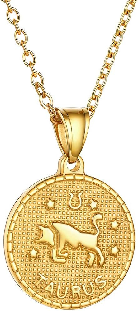 GOLDCHIC JEWELRY Gold Zodiac Necklace for Women Men, Constellation Coin Horoscope Astrology Penda... | Amazon (US)