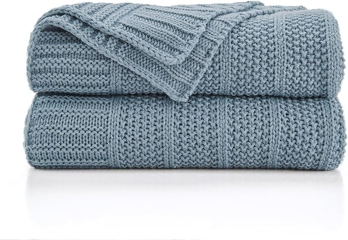 Douceur Blue Throw Blanket for Couch, Soft Cozy Lightweight Stripe Pattern Knitted Throw Blanket ... | Amazon (US)