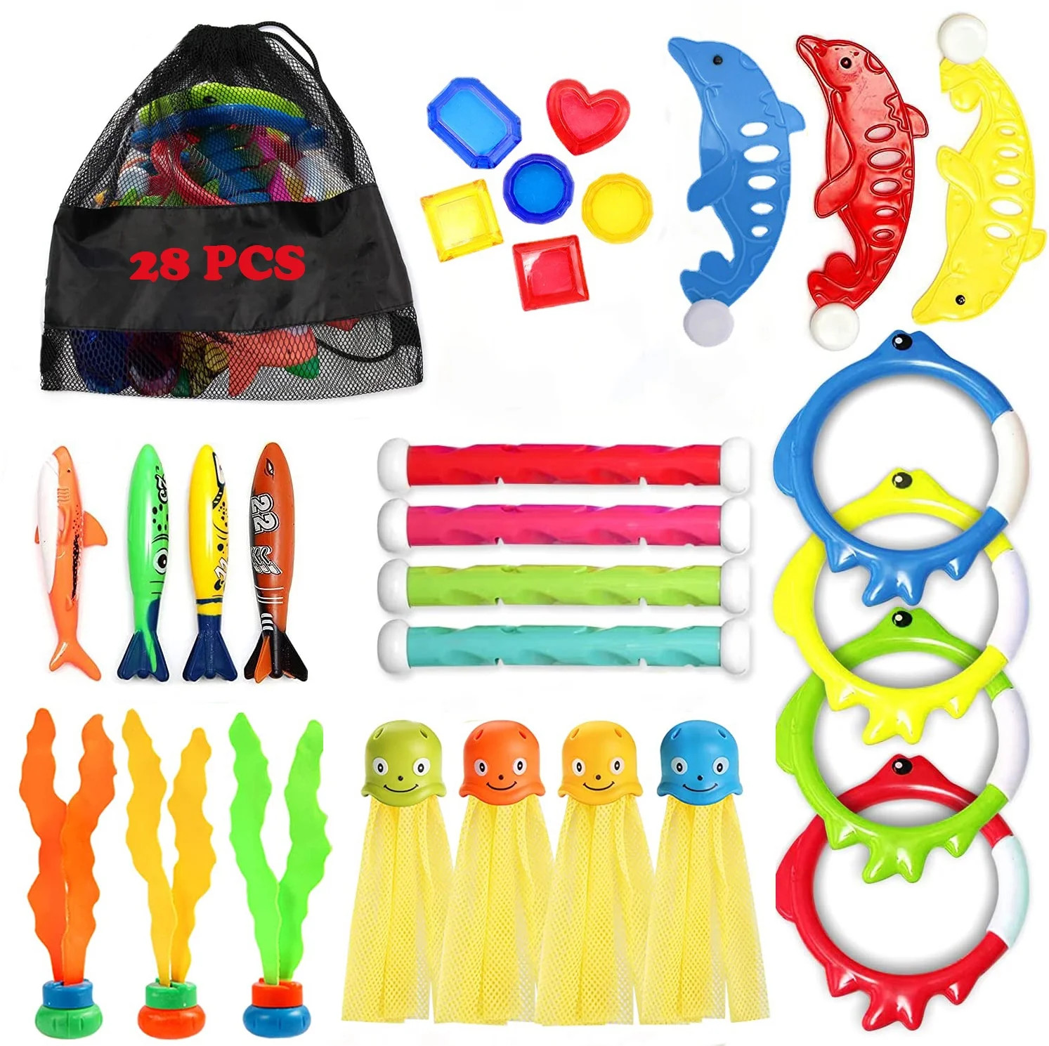 ANTIC DUCK 28 Pcs Diving Pool Toys for Kids, Summer Swimming Pool Toy Set for Children | Walmart (US)
