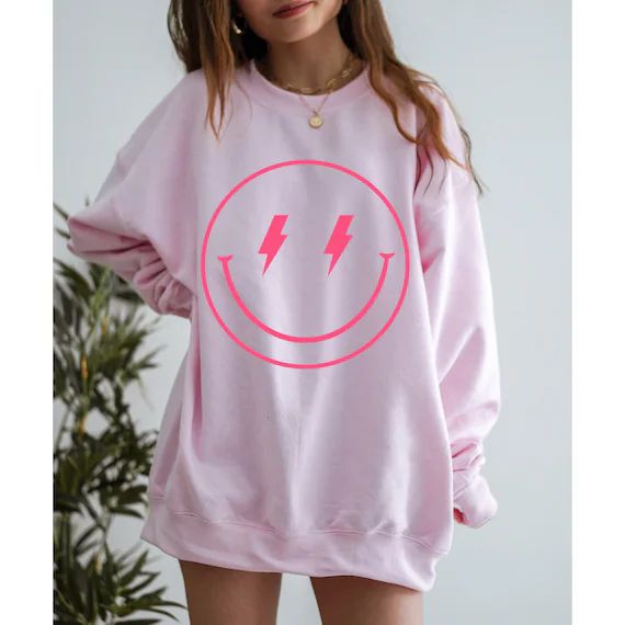 Smiley Face Sweatshirt Aesthetic Crewneck Smiley Sweatshirt | Etsy | Etsy (US)