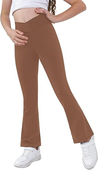 Girls Yoga Pants V Cross Waist Wide Leg Workout Flare Pants High Waist Bootcut Pants | Amazon (US)