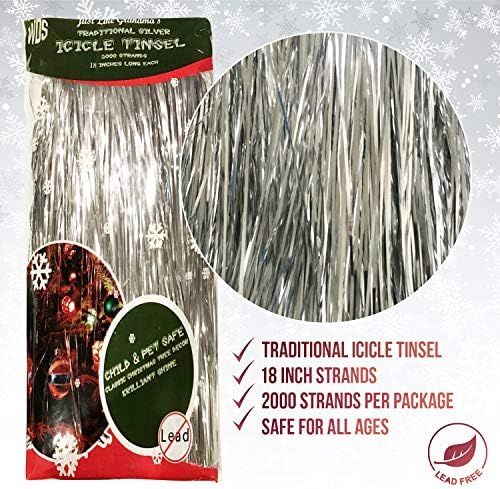 Amazon.com: Premium Icicle Tinsel Strands for Christmas Tree - 2000 Old-Fashioned Silver Icicles ... | Amazon (US)