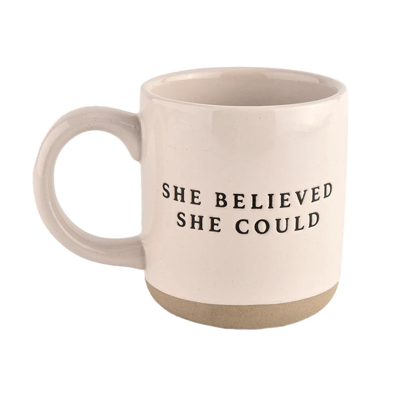 She Believed She Could - Cream Stoneware Coffee Mug - 14 oz | Abandoned Cakes