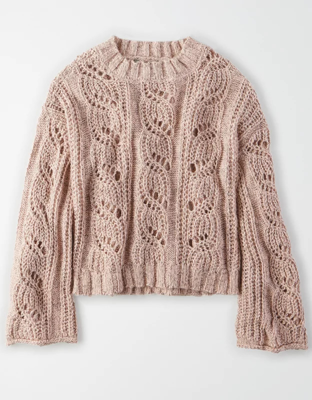 AE Studio Pointelle Boxy Crew Neck Sweater | American Eagle Outfitters (US & CA)