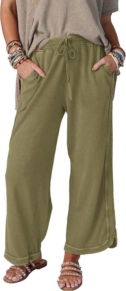 Women's Casual Wide Leg Pants High Waist Drawstring Sweatpants Baggy Athletic Trousers with Pocke... | Amazon (US)