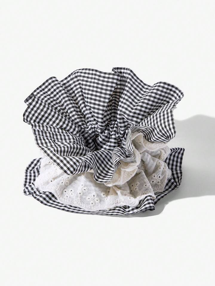 Maija Lace Plaid 4-Layer Ruffle Large Scrunchie, Big Bun Hair Tie Hair Accessories | SHEIN