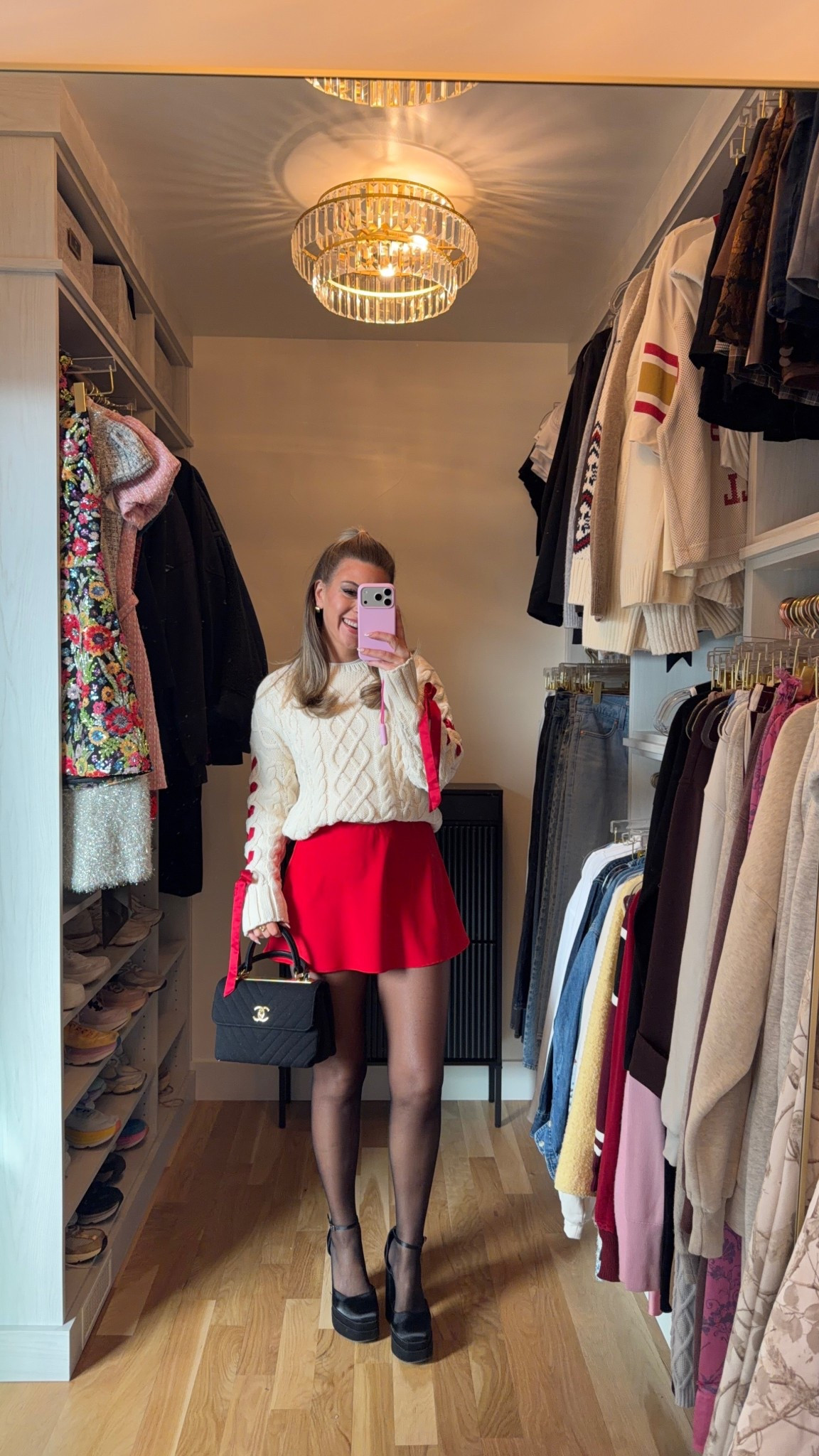 white double lined basic white tee styled cream sweater with ribbons serial and red miniskirt 

Vivrelle code: emersonhannon

Wearing my usual small/2 in most
Xs in skort

Date night
Casual lunch
Workwear
Spring outfit
Shopping look
Mom looks
Everyday
Basic tee

#LTKSeasonal #LTKootd #LTKValentine