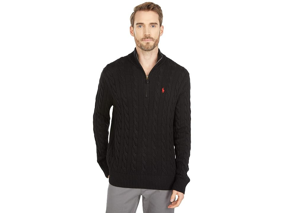 Polo Ralph Lauren Long Sleeve Cotton Cable 1/2 Zip Men's Clothing Polo Black : 2XL | Zappos