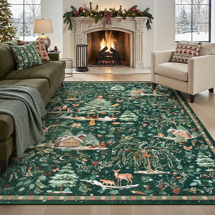Lahome Christmas 5x7 Area Rug, Washable Soft Rug for Living Room, Non Slip Xmas Tree Ultra Thin B... | Amazon (US)