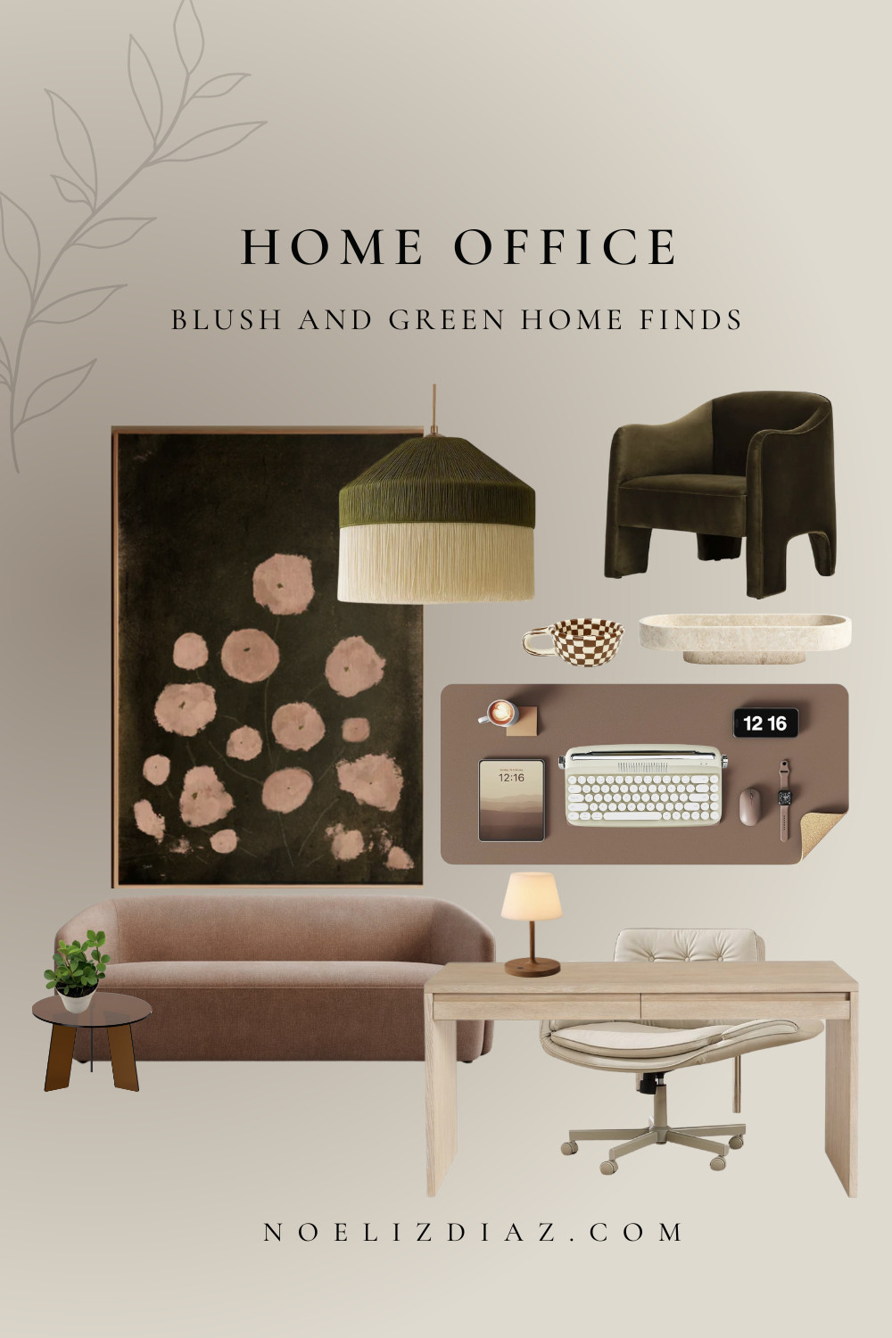 Where productivity meets calm. ☕️✍️ Bring a touch of nature indoors with warm blush and rich green hues. This is exactly how you design a workspace you actually want to spend time in.
#HomeOfficeInspo #InteriorDesignIdeas
#MoodBoardDesign
#HomeDecorInspo
#AestheticHome
#Interior123 

 #LTKselfcare #LTKstorytime #LTKHome