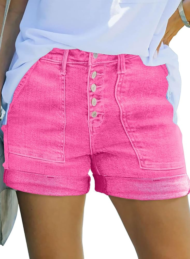 Sidefeel Womens High Waisted Button Fly Jean Shorts     Soft Stretch Denim Shorts, Practical Jort... | Amazon (US)