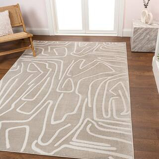 Alcina Modern Scandinavian Graphic Lines High-Low Beige/Cream 8 ft. x 10 ft. Area Rug | The Home Depot