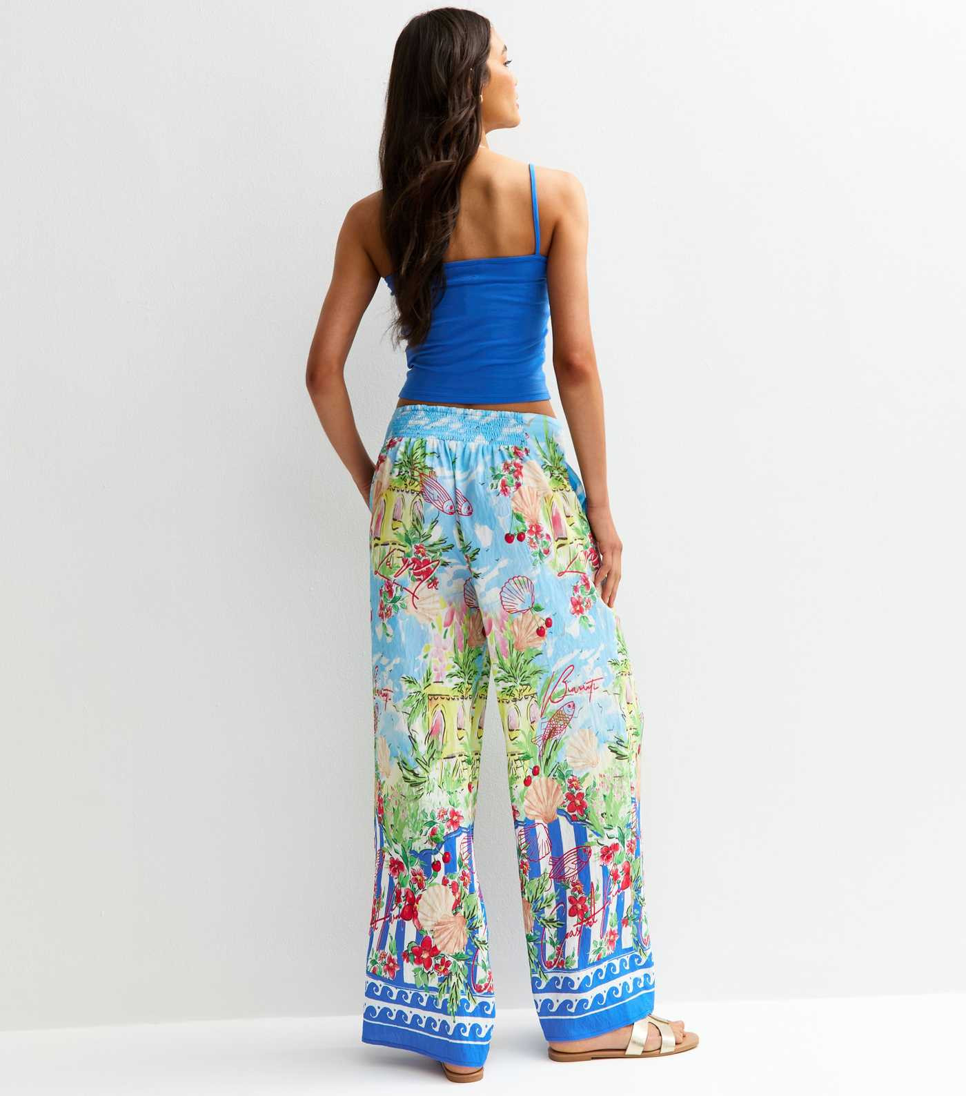 Blue Shell Print Wide Leg Trousers | New Look | New Look (UK)