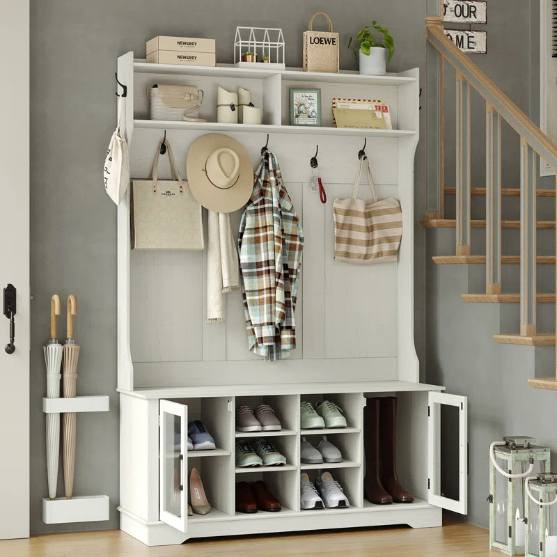 Jaxsin Hall Tree 47.3" Wide with Bench and Shoe Storage,4-in-1 Design Coat Rack for Entryway | Wayfair North America