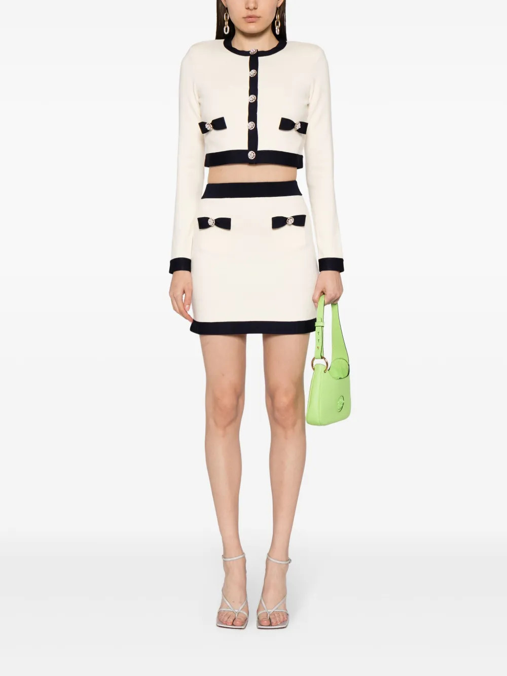 Self-Portrait bow-detail Knitted Miniskirt | Neutrals | FARFETCH AU | Farfetch Global