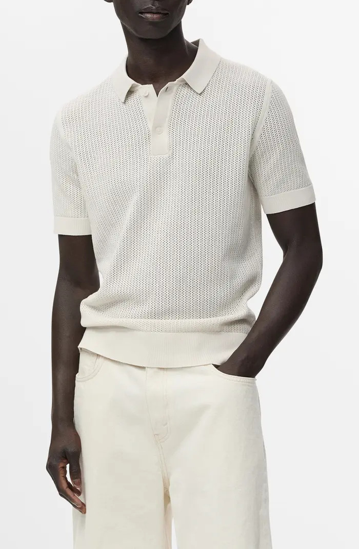MANGO Openwork Knit Cotton Polo | Nordstrom | Nordstrom