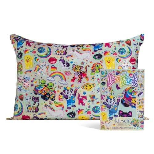 Lisa Frank x Kitsch Satin Pillowcase with Zipper for Hair & Skin - Softer Than Silk Pillow Cases, Cooling Satin Pillow Case, Pillow Cases Standard Size (19x26) - The Fantastic World of Lisa Frank | Amazon (US)