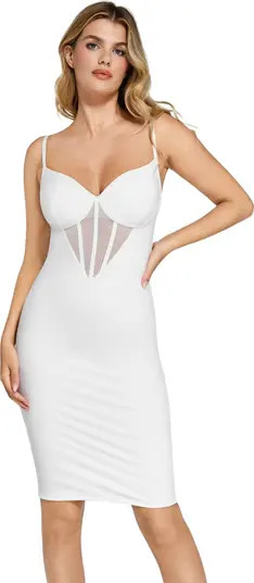Shapewear Mesh Corset Panel Built-In Sculpting Midi Dress | Nordstrom