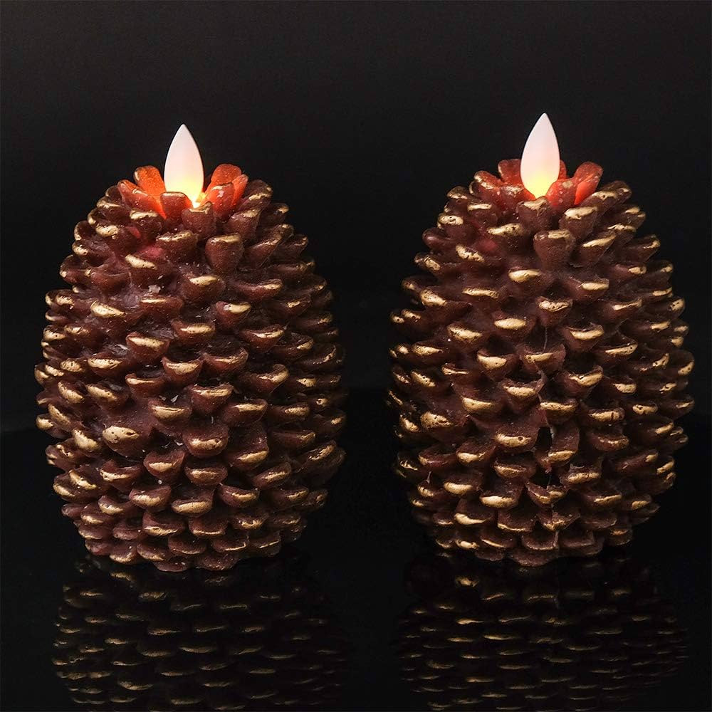 Wondise Flameless Flickering Candles with 6 Hour Timer, Battery Operated Led Pine Cone Candles Re... | Amazon (US)