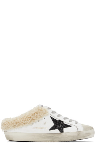 SSENSE Exclusive White & Black Shearling Super-Star Sneakers | SSENSE