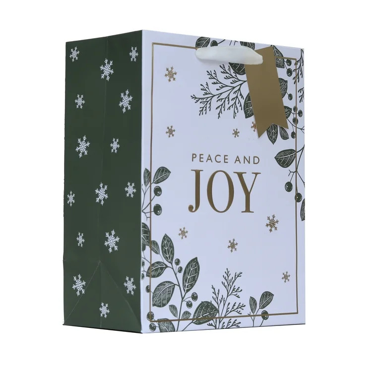 Medium Green, White, and Gold Peace and Joy Christmas Paper Gift Bag, 7.5" x 4.5" x 9.87", by My ... | Walmart (US)