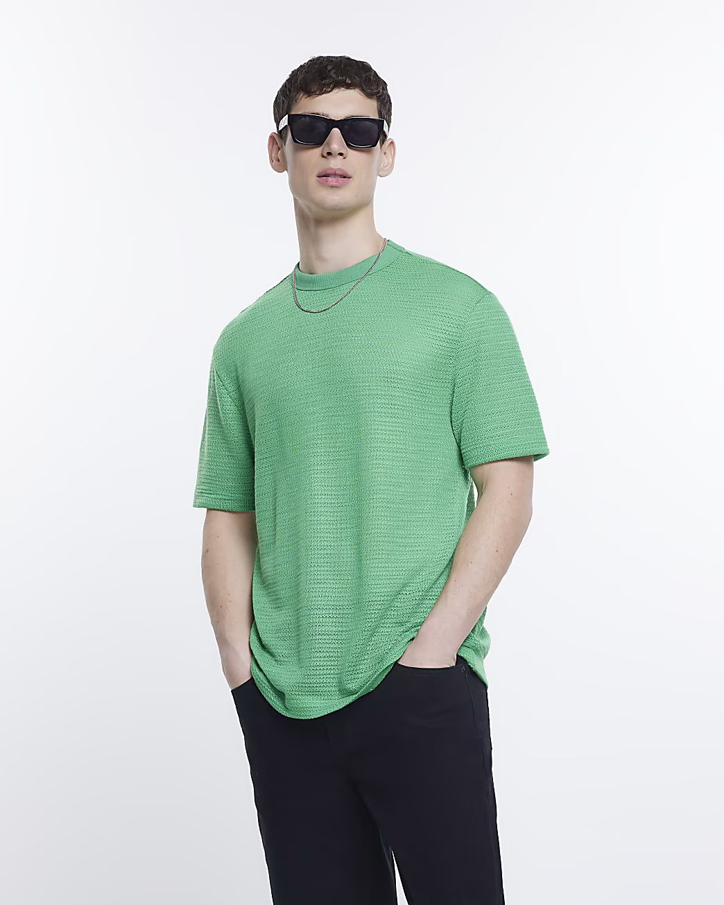 River Island Mens Green Regular Fit Knitted T-Shirt | River Island (US)