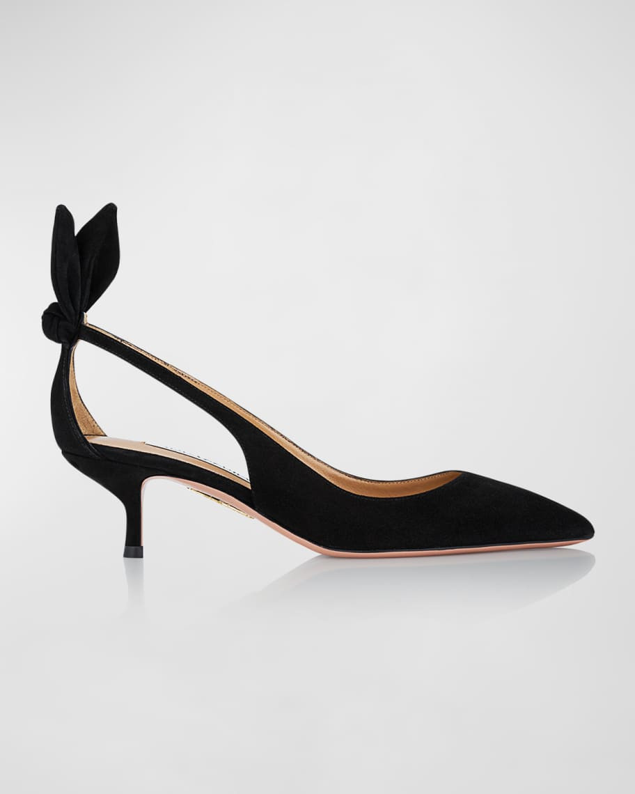 Suede Knotted Bow Kitten-Heel Pumps | Neiman Marcus