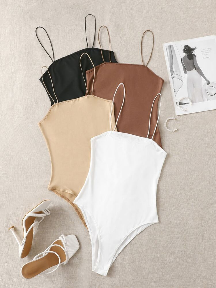 SHEIN EZwear 4pcs Solid Cami Bodysuit | SHEIN