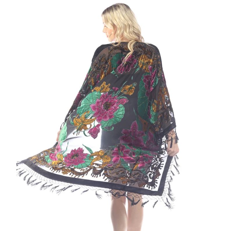 Aris A silk velvet burnout kimono jacket, fringe jacket, floral kimono.gypsy jacket boho,velvet k... | Etsy (US)