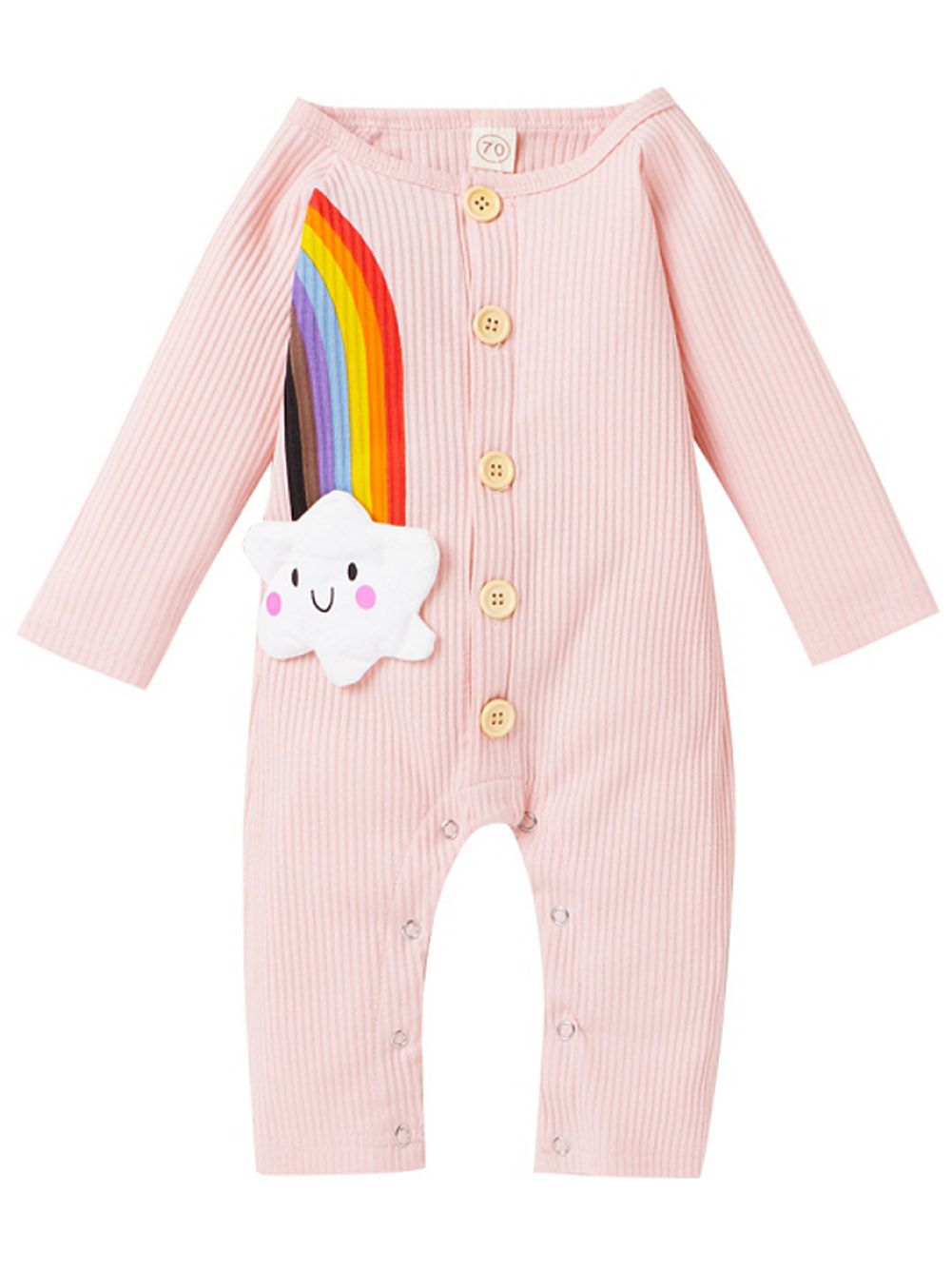 Newborn Baby Girls Rainbow Romper Button Down Bodysuit Toddler Long Sleeve Oufits | Walmart (US)