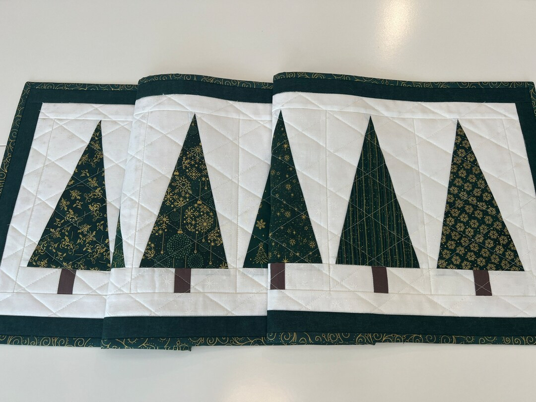 Christmas Quilted Table Runnerforest of Green and Metallic Gold Christmas Trees Holiday Table Dec... | Etsy (US)