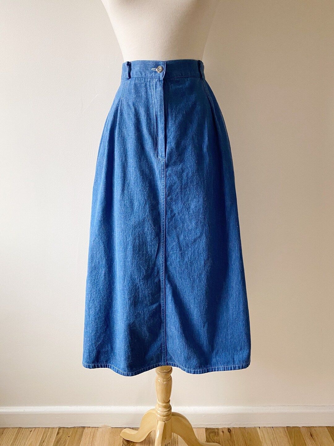 Vintage 70s Denim Midi Skirt  Full Denim Skirt With Contrast - Etsy | Etsy (US)