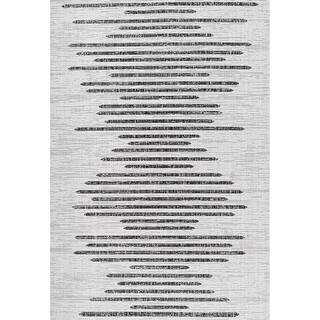 White Polypropylene 5 ft. x 8 ft. Stripe Geometric Indoor/Outdoor Area Rug | The Home Depot