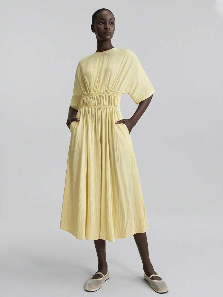 Ontre Abito midi estivo da donna giallo pallido, chic e disinvolto, con scollo rotondo, maniche a... | SHEIN