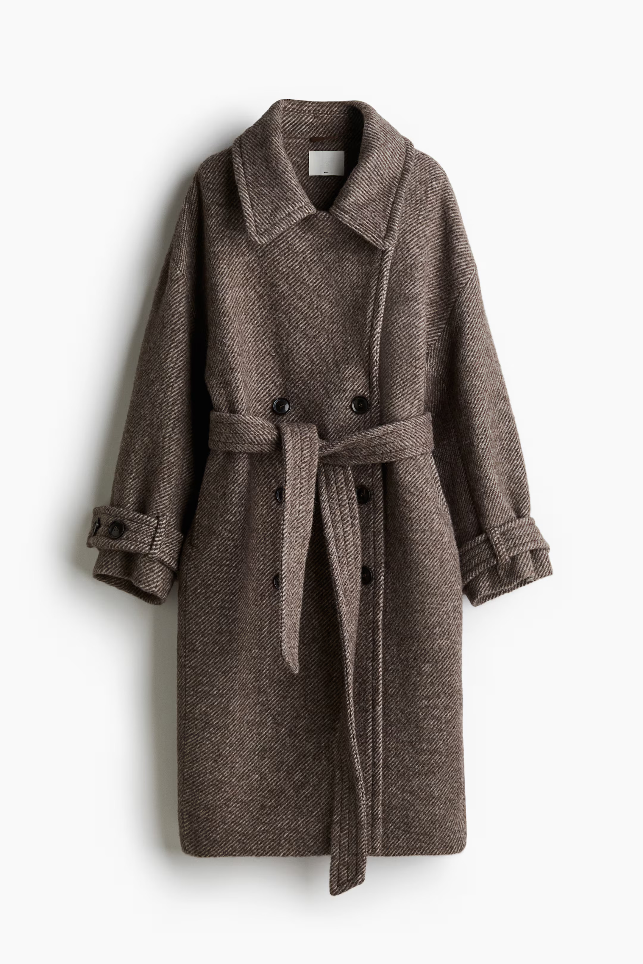 Double-breasted wool coat - Dark brown/Striped - Ladies | H&M GB | H&M (UK, MY, IN, SG, PH, TW, HK)