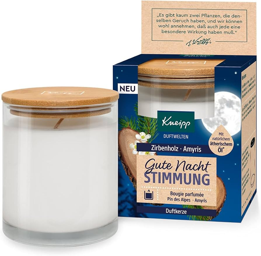 Kneipp Duftkerze Gute Nacht Stimmung - beruhigende Kerze mit ätherischen Ölen aus Zirbenholz & ... | Amazon (DE)