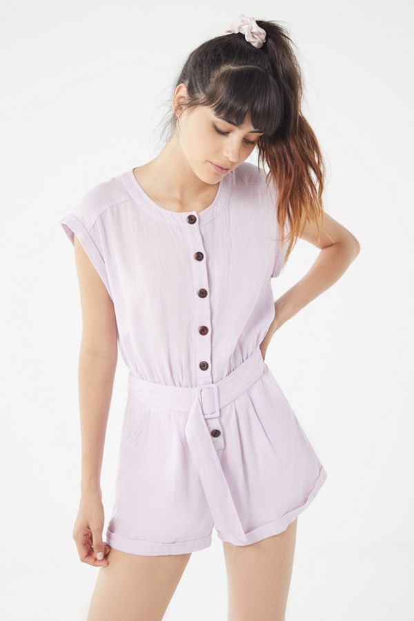 UO Julie Linen Button-Down Romper | Urban Outfitters (US and RoW)