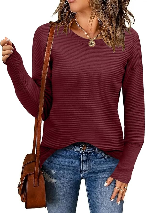 Zeagoo Women's 2024 Fall Sweaters Casual Long Sleeve Crew Neck Ribbed Knit Side Slit Pullover Swe... | Amazon (US)