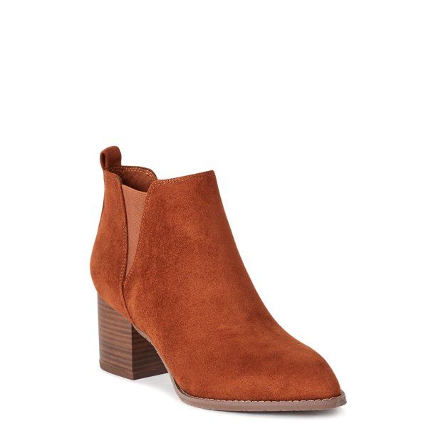 Melrose Ave Vegan Suede V Gore Block Heel Bootie (Women's) | Walmart (US)