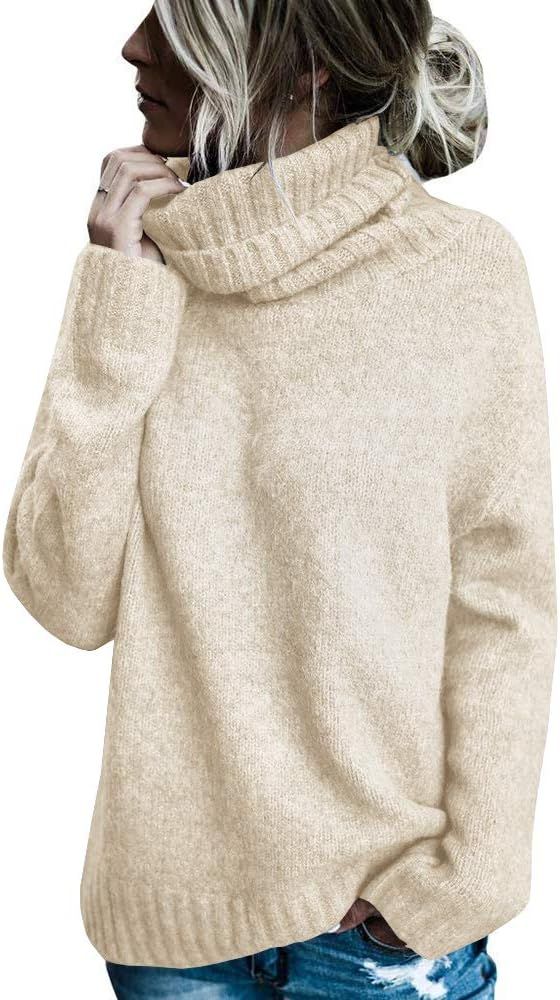 Womens Solid Round Neck Oversized Turtleneck Full Sleeve Knitted Sweater Pullover | Amazon (US)