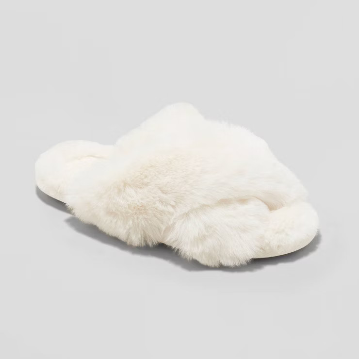 Women's Paris Crossband Fur Slide Slippers - Stars Above™ | Target