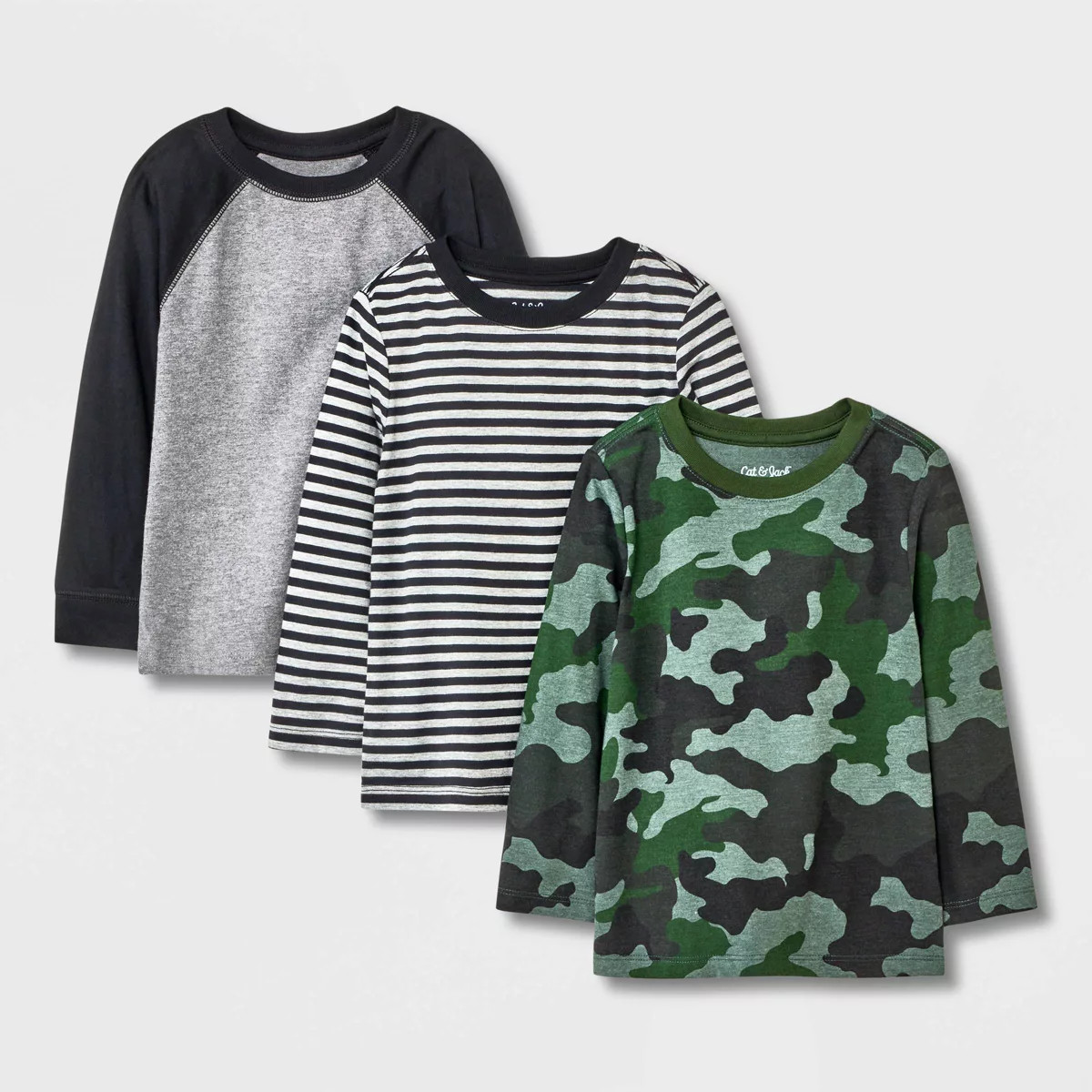 Toddler Boys' 3pk Camoflauge Long Sleeve Shirt - Cat & Jack™ Gray/Black | Target