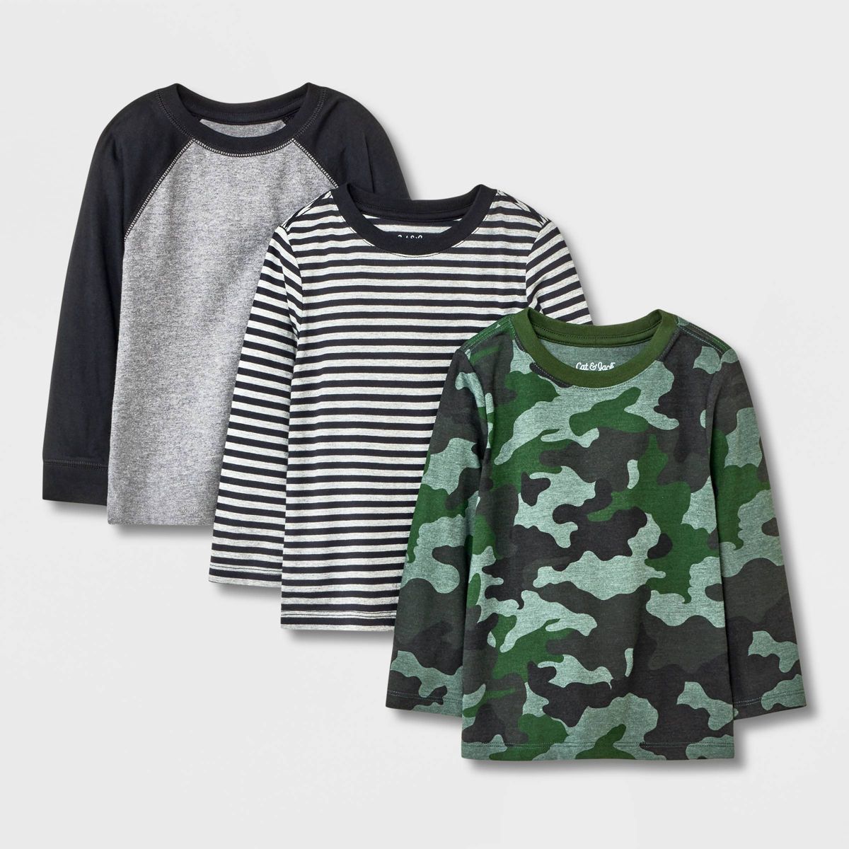 Toddler Boys' 3pk Camoflauge Long Sleeve Shirt - Cat & Jack™ Gray/Black | Target