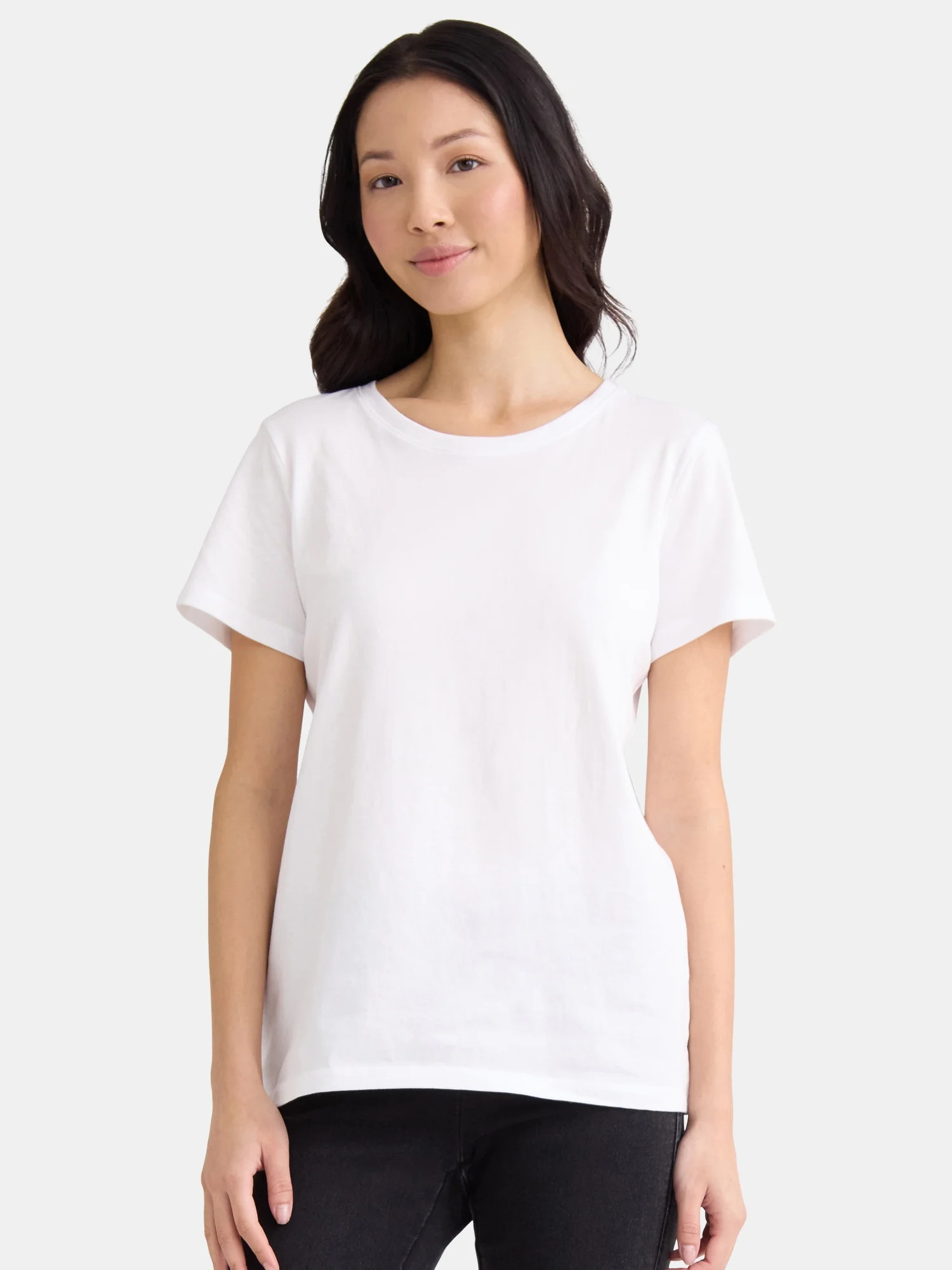Time and Tru Women's Cotton Crewneck Tee with Short Sleeves, Size XS-XXXL - Walmart.com | Walmart (US)